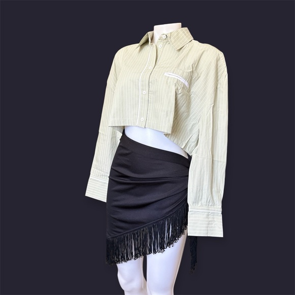 Zara Tops - Zara Sage Green Striped Shirt